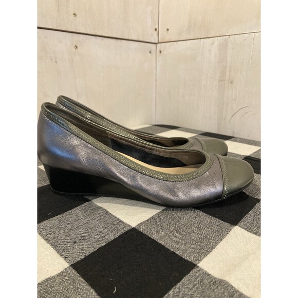 Cole Haan NikeAir Comfort Wedge Heels 40 Metallic Leather Professional Shoes - Picture 1 of 8